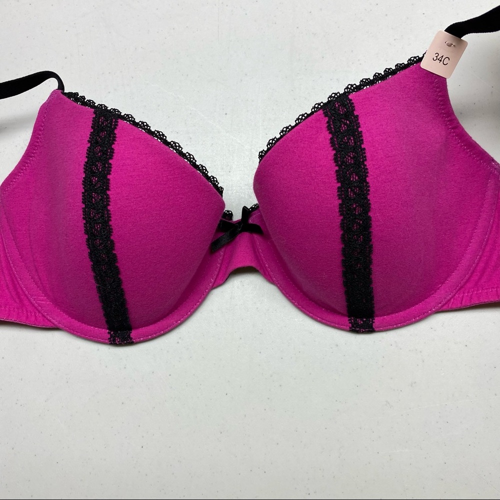 NWT LS PNK/BLK "I Love Cotton" Demi,  34C. *P1004